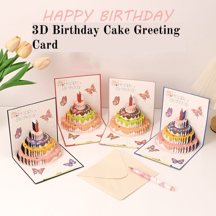 1pc Colorful Handmade 3D Birthday Greeting Card with Butterfly Cake ...