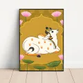 F-Indian Art Cow and Lotus Golden Poster Kraft Club Bar Paper Vintage Poster Wall Art Painting Bedroom Study Stickers. 