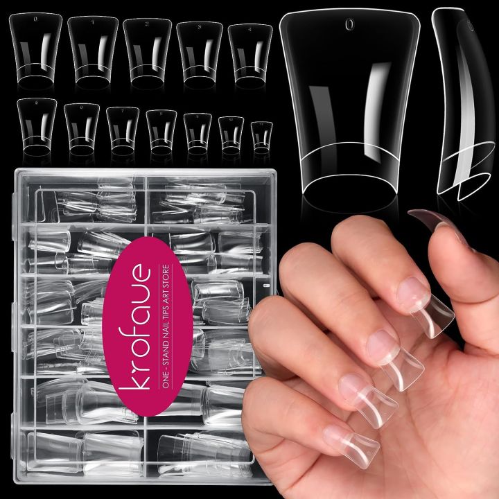 240pcs Duck Nail Tips Clear Nail Tips Curved 12 Sizes Duck Feet Style Half Cover False Nails Wide French Nails Extension