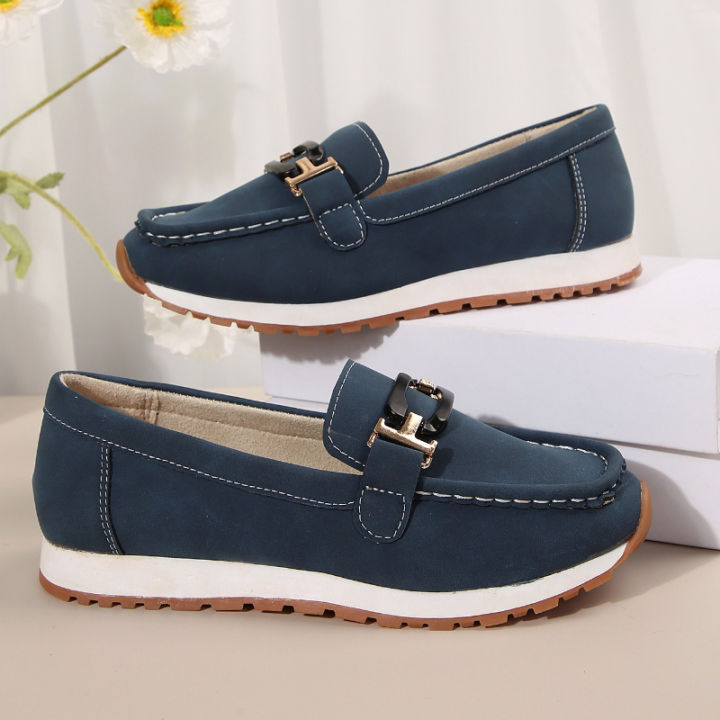 Spring New Women's Buckle Low-top Casual Shoes Fashion Round-toed Vulcanized Shoes Comfortable Slip-on Women's Flat Shoes
