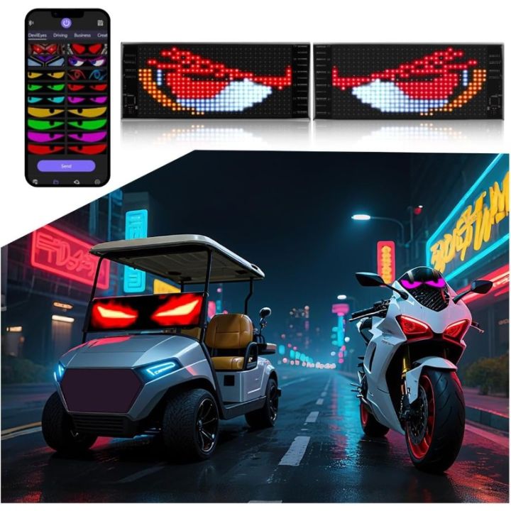 Dynamic Devil Eyes Light for Car Truck Windshield Programmable LED Display Flexible Soft Screen DIY Bluetooth APP Remote Control