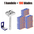( 1Machine+10 Blades ) Double-Sided Safety Stainless Steel Manual Men's Razor Non-slip Handle Butterfly Quick replacement blade. 