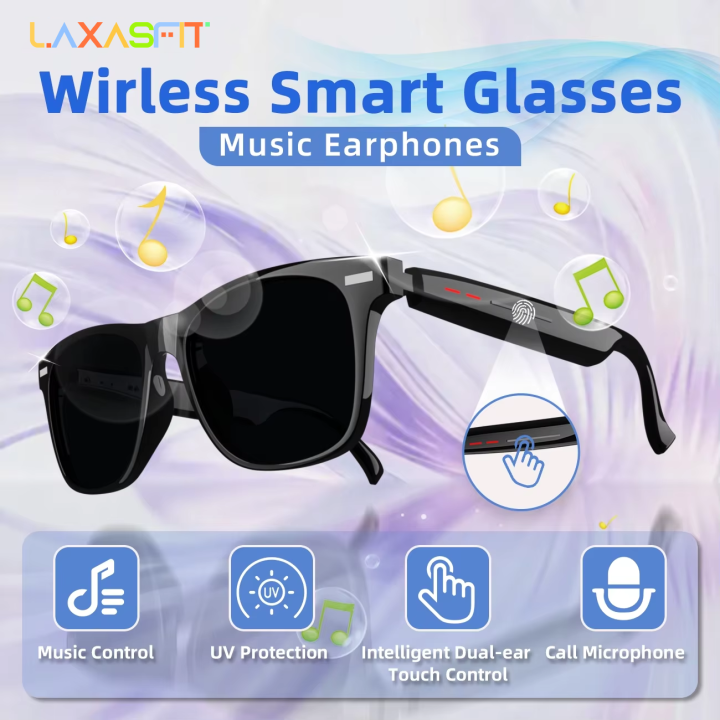 LAXASFIT New Camera Smart Music Women Men Sports Sunglasses Headphones Wireless BT Talk Headset HIFI Audio Bluetooth Glasses