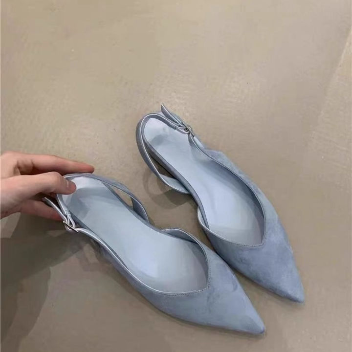 2026 New Concise Pointed Toe Square Low Heels Women Sandals Elegant Slingbacks Banquet Party Mule Shoes