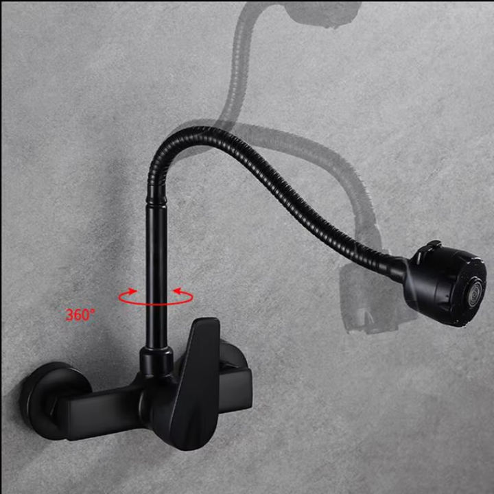Black/Brushed%20Kitchen%20Faucet%20Wall%20Mount%202%20Function%20Hot%20and%20Cold%20Water%20Sink%20Faucet%20360%20Degree%20Rotating%20Sprayer%20Faucet%20-%20Image%203