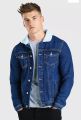 Stylish And Classy Fashionable Winter Furr Denim Jacket For Mens With White Collar. 