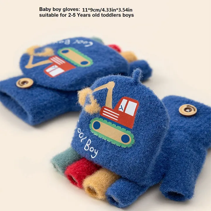 1%20Pair%20Kids%20Boys%20Girls%20Cartoon%20Excavator%20Half%20Finger%20Flip%20Cover%20Winter%20Warm%20Gloves,%20Toddler%20Outdoor%20Knitted%20Cold-Proof%20Mittens%20-%20Image%202