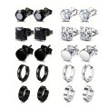 4-14 Pairs Earrings For Men, Black Earrings Mens Earrings, Stainless Steel Stud Earrings For Women Huggie Hoop Earrings Set. 