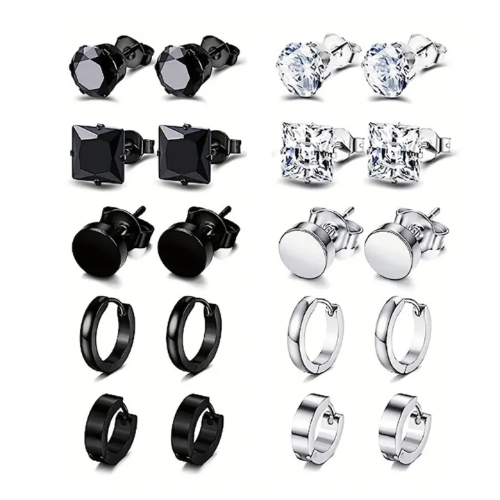 4-14%20Pairs%20Earrings%20For%20Men,%20Black%20Earrings%20Mens%20Earrings,%20Stainless%20Steel%20Stud%20Earrings%20For%20Women%20Huggie%20Hoop%20Earrings%20Set%20-%20Image%206