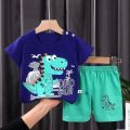 Blue Green Printed Kids Short Sleeve Kids Wear. 