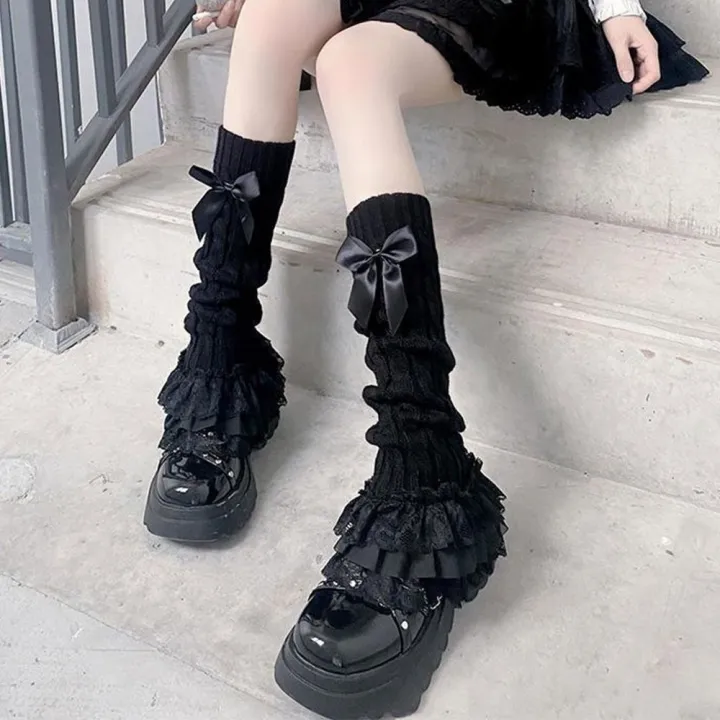 Ruffled%20Design%20Knitted%20Leg%20Warmer%20Lace%20Trim%20Bow%20Tiered%20Lace%20Lolita%20Socks%20Warm%20Knitted%20Fabric%20T-shaped%20Lace%20Socks%20Japanese%20Style%20-%20Image%202