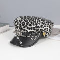 Sweet cool Spice Girl style riveted spider hoop PU leather newsboy hat Y2K fashion trend shopping face small beret.