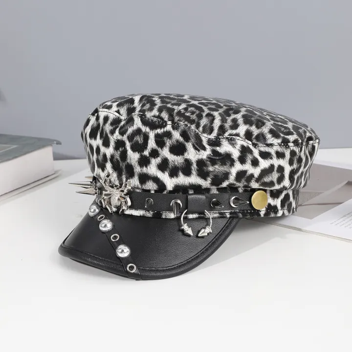 Sweet%20cool%20Spice%20Girl%20style%20riveted%20spider%20hoop%20PU%20leather%20newsboy%20hat%20Y2K%20fashion%20trend%20shopping%20face%20small%20beret%20-%20Image%203