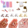 Doll Home Miniature Bathroom Simulation Set with Paper Towel Rack and Soap Rack 1/12 Scale. 