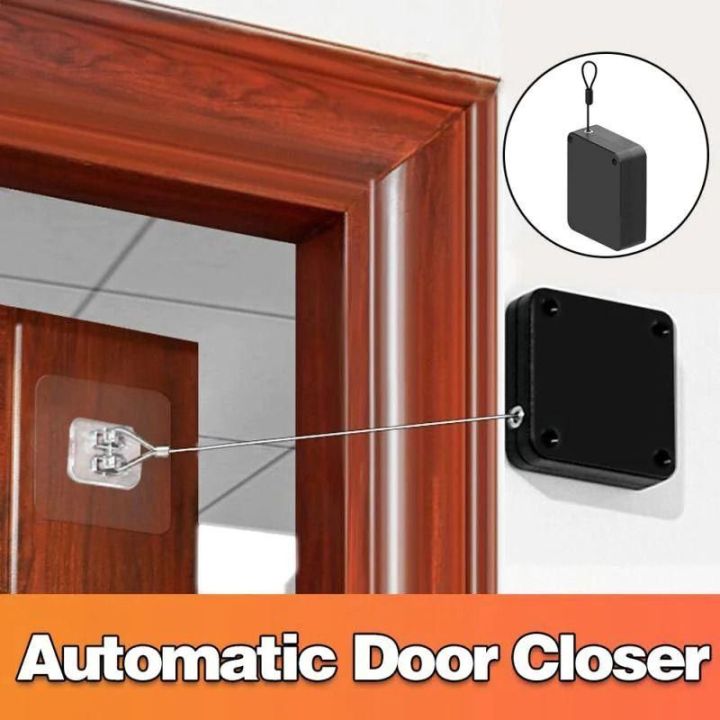 Automatic Door Closer Punch-Free Automatic Door Closer Wire Rope Length 1.2m approximately) Easy to Install for Various Doors