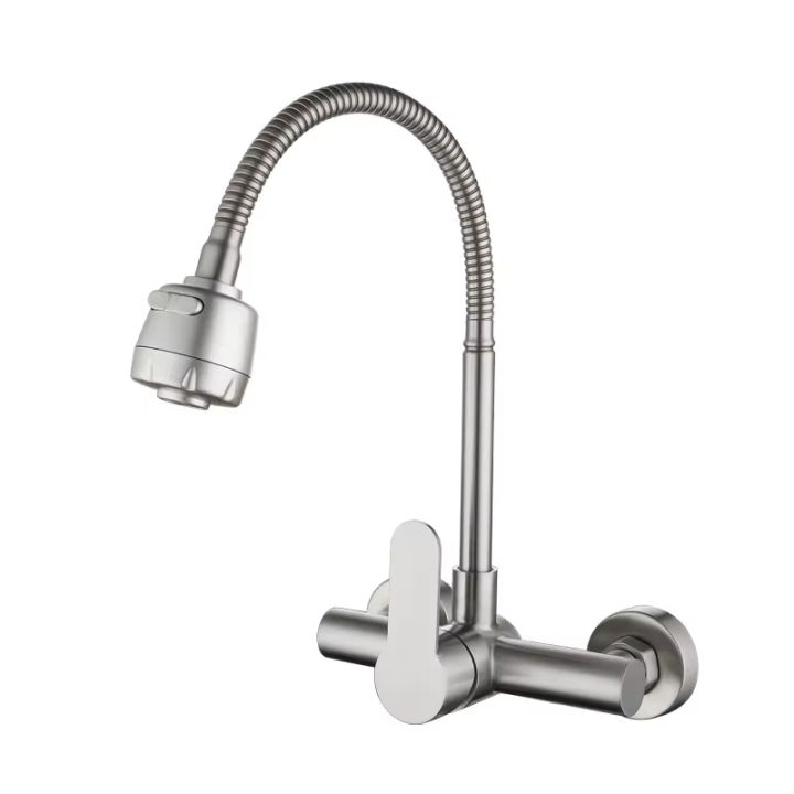 Black/Brushed%20Kitchen%20Faucet%20Wall%20Mount%202%20Function%20Hot%20and%20Cold%20Water%20Sink%20Faucet%20360%20Degree%20Rotating%20Sprayer%20Faucet%20-%20Image%205