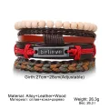 4Pcs/ Set Braided Wrap Leather Bracelets for Men Vintage Life Tree Rudder Charm Wood Beads Ethnic Tribal Wristband Rope Bracelet. 