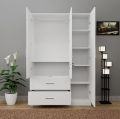 BM-Furniture Wooden Almirah for Clothes,Door for Bedroom, 3 Door Wardrobe with Drawer & Hanging Space (Frosty White - D16 inch x L40inch x H66inch). 