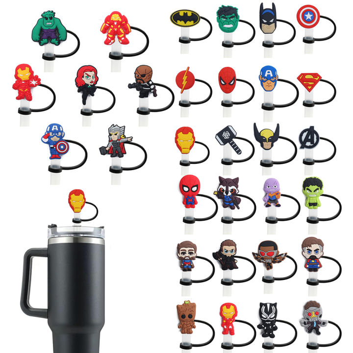 Marvel DC superheroe Straw Cover Cap for Reusable Drinking Dust Cap Glas Cup Accessories,Straw Toppers 10mm Silicone Straw Cover