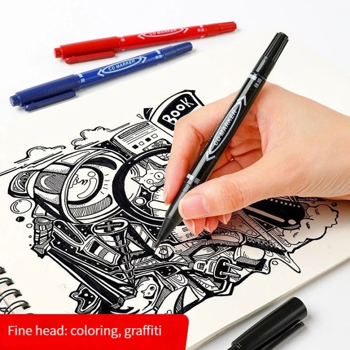 6/12pc%20Set%20Waterproof%20Oily%20Color%20Double%20Tip%20Permanent%20Markers%20Fine%20Tip%20Thick%20Tip%20Black%20Ink%20Drawing%20Pens%20Supplies%20Stationer%20-%20Image%204