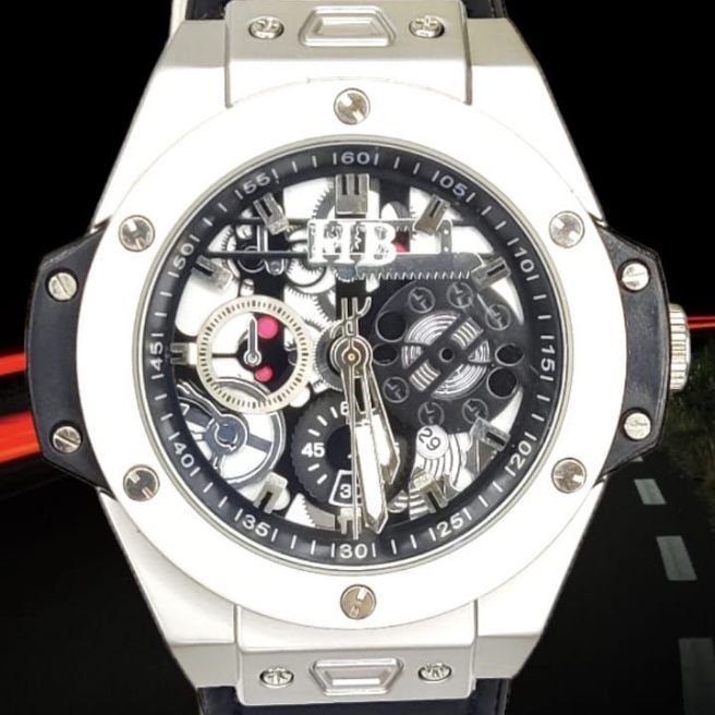 HB(hoblut) matelic skeleton wrist watch for MENS