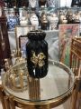 Ceramic Vase 8 inches Black White golden flower. 