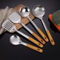 Wooden Handle Stainless Steel Wok Spatula Rice Spoon Frying Cooking Utensils. 