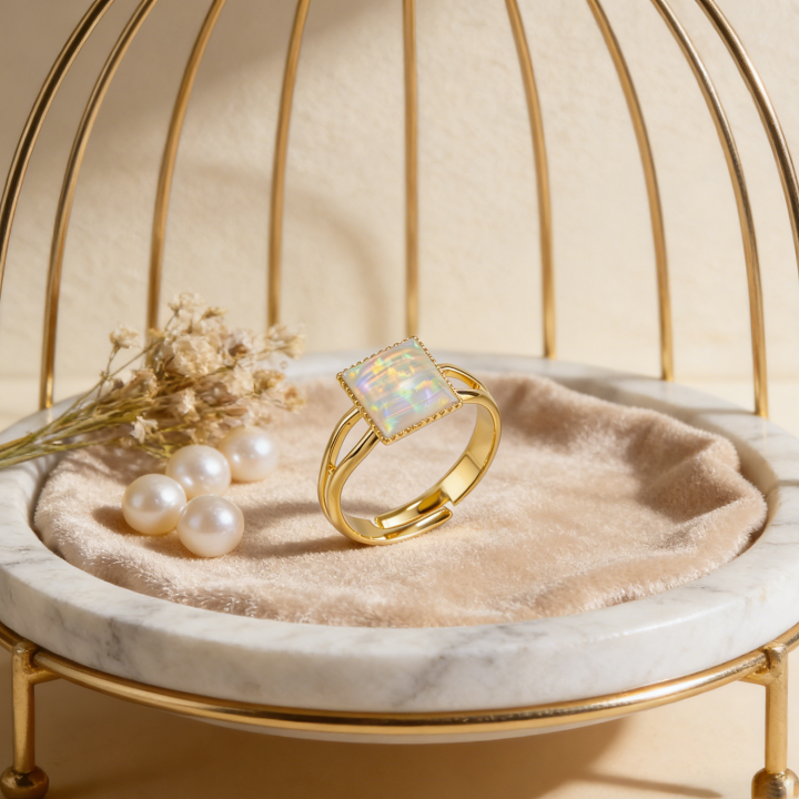 Unique%20%20for%20Her,Vintage%20Square%20White%20Opal%20Promise%20Minimalist%207-9%20Adjustable%20Open%20Ring%20for%20Women,Elegant%20Anniversary%20Jewelry%20-%20Image%202