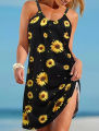 Plus Size Flower Print Strapless Dress Spring Summer Casual Sleeveless Round Neck Dress Women's Plus Size Clothing.
