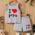 Summer Baby Boys' Round-Neck Letter Print Vest and Shorts Casual 2-Piece Set.