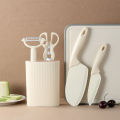5-piece kitchen tool set, including a small chopping knife, scissors, fruit knife, peeler, and knife block, suitable for househo.