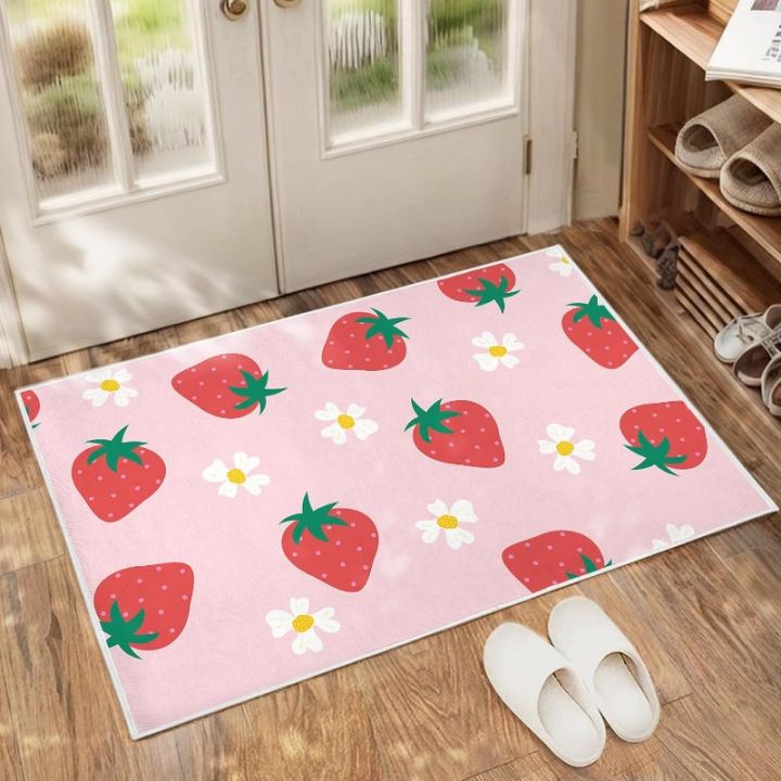 Strawberry%20Pattern%20Pink%20Door%20Mat%20Cute%20Floral%20Bowknot%20Entrance%20Rug%20Girly%20Home%20Decor%20Soft%20Non-Slip%20Welcome%20Carpet%20for%20Living%20Room%20-%20Image%203