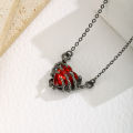 Gothic Punk Bat Wings and Heart-Shaped Resin Pendant Necklace - Dark Fantasy Style Alloy Chain, Halloween for Women, Casual Fashion Accessories.