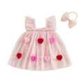 Summer Valentine's Day Infant Baby Girl Bodysuit Dress Flying Sleeve Heart Patchwork Jumpsuit Headband Cute Clothes. 