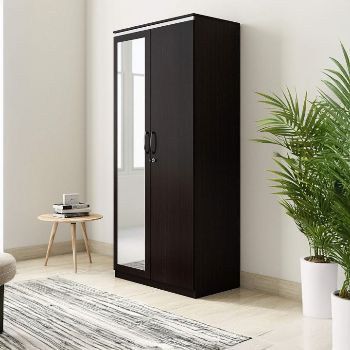 2 Door Almirah Engineered Wood Wardrobe with Cloths storage Shelve Hanger Rack & inner Lock Drawer and Full View Mirror (Espresso Black Finish72/24'')