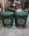 Wooden Ottoman puffy stool pair (Round shape) (Pack of 2). 