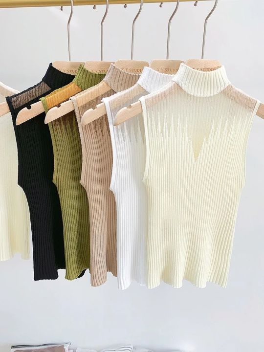 Mesh%20Knitted%20Top%20Women%20Y2K%20Tank%20Top%20Half%20Neck%20Vest%20Female%20Sleeveless%20Sweater%20Chic%20Cut%20Out%20Streetwear%20Solid%20Skinny%20White%20Tube%20Top%20-%20Image%205