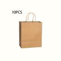 10pcs-Solid color gift bags with handles, kraft paper bags, gift candy bags, suitable for gift packaging, wedding grocery bags.