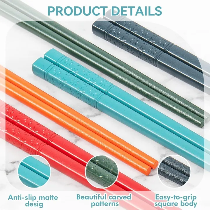 5%20Pairs%20of%20Fiberglass%20Chopsticks%20Set%209.5%20in%20Reusable%20Chinese%20Style%20Chopsticks%20Non-slip%20Easy%20To%20Use%20Bright%20Colors%20Dishwasher%20Safe%20-%20Image%203