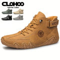 CLOHOO Hand-Sewn Octopus Design Men's Short Boots High-Top Leather Riding Boots Stylish Men's Footwear. 