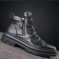 New Spring Luxury Minimalist Men Ankle Boots Fashionable Versatile High Top Shoes Zipper Retro Comfortable Men's Boots. 