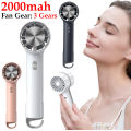 Portable 2000mah Air Conditioner 3 Gears Electric Personal Fan Handheld Mini Fan with Hook for Outdoor Travel Camping. 