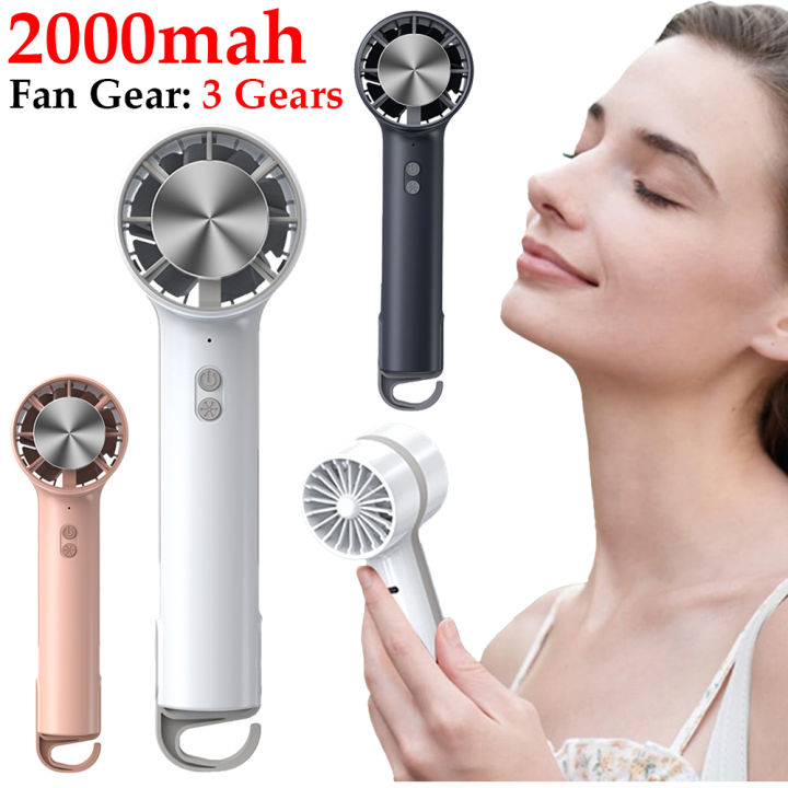 Portable 2000mah Air Conditioner 3 Gears Electric Personal Fan Handheld Mini Fan with Hook for Outdoor Travel Camping