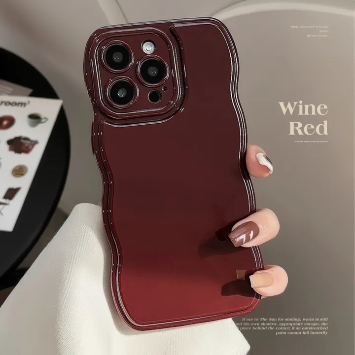 Vintage Wine Red Wavy Edges Phone Case For iPhone16 15 14 13 12 11 Pro ...