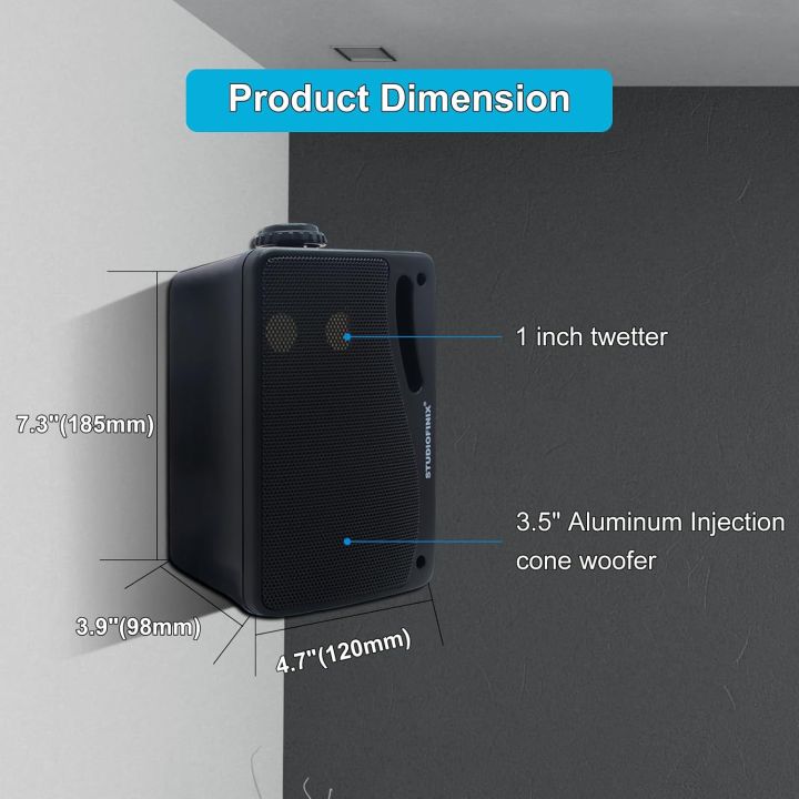 STUDIOFINIX%203.5%20inch%20200W%20Passive%203-Way%20Outdoor%20Speakers%20Clear%20Sound%20Wired%20-%20Weatherproof%20Wall%20Mount%20for%20Patio%20Marine%20Boat%202PCS%20-%20Image%202