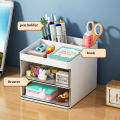 Small Desk Organizer With Drawer, Office Desktop Storage Box, Makeup Organizer, Business Card/Pen/Pencil/Mobile Phone/Stationery.