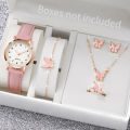 6PCS Women's Watch Fashion Arabic Dial Leather Band Quartz Watches Butterfly Jewelry Set（Without Box）. 