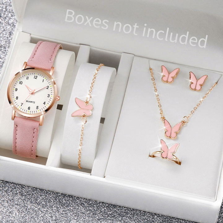 6PCS%20Women's%20Watch%20Fashion%20Arabic%20Dial%20Leather%20Band%20Quartz%20Watches%20Butterfly%20Jewelry%20Set%EF%BC%88Without%20Box%EF%BC%89%20-%20Image%203