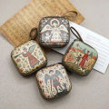 Portable retro patterned mini square jewelry box, jewelry and small accessory storage decoration box, give  to friends. 