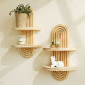1/2Tier Wooden Arc Wall Shelf Floating Shelves Rustic Wood Storage Rack for Plants & Candles for Home Wall Wall Mounted Decor.